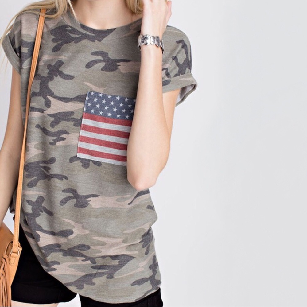 LAST ONE✨ T Shirt American Flag USA Top Camouflage - Picture 4 of 4
